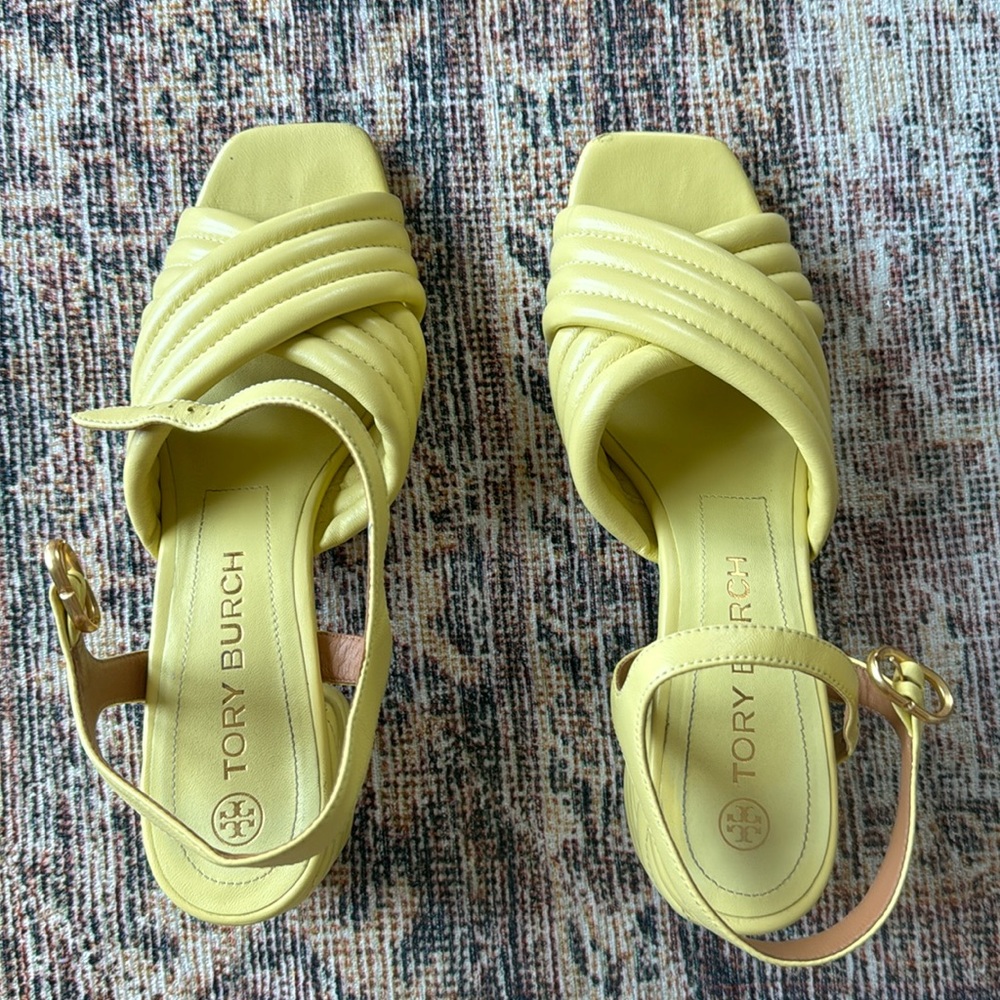 Tory Burch Kira Quilted 55MM Heel Yellow Sz11